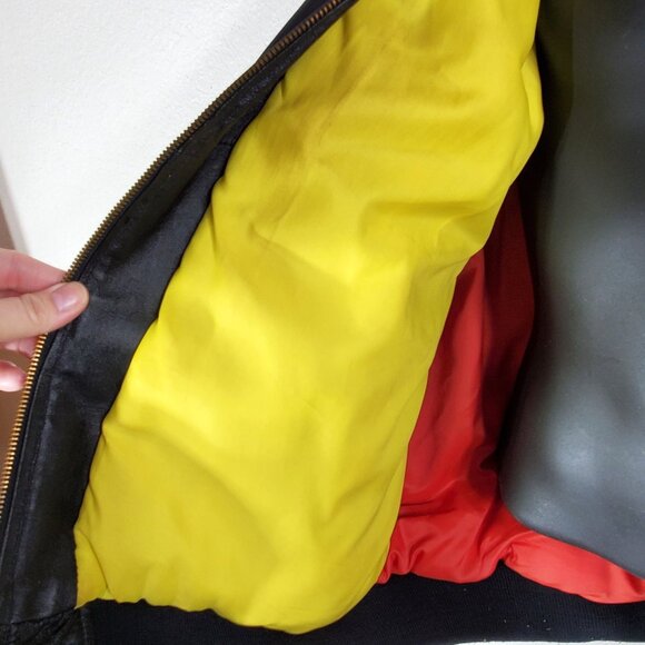 Vintage McDonalds Racing Team Large Leather Bomber Jacket Black Red Yellow - Picture 14 of 16